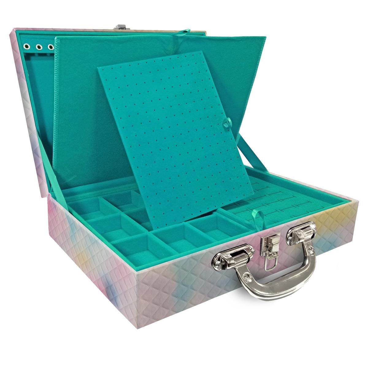 Estojo Maleta Porta Jóias Duplo Grande Dijon Tie Dye Com Alça Cromada e Imã