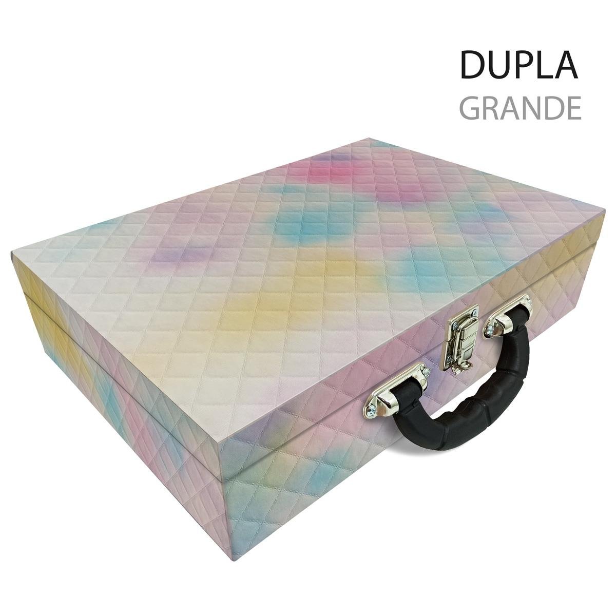 Estojo Maleta Porta Jóias Duplo Grande Dijon Tie Dye Com Alça Preta e Espelho