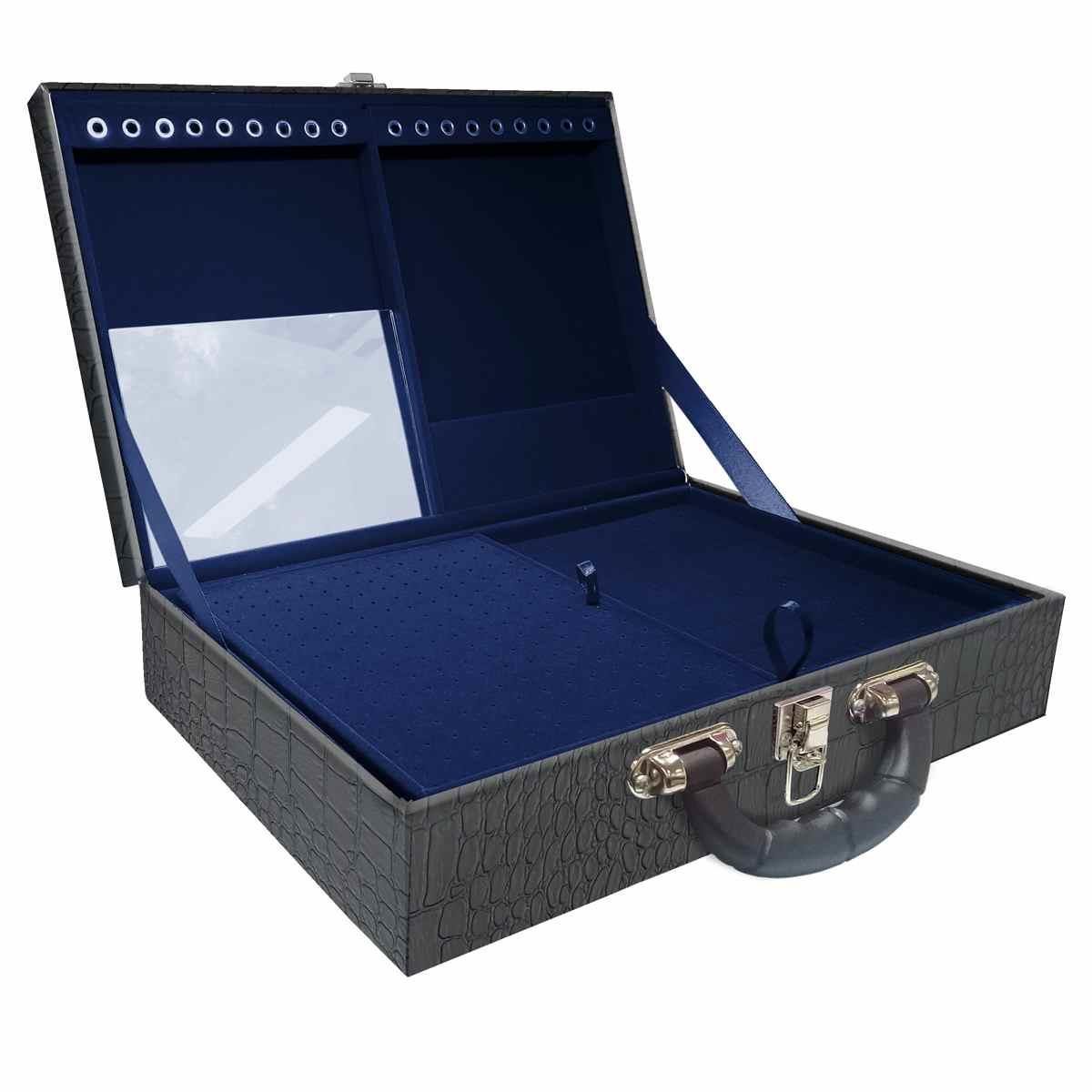 Estojo Maleta Porta Jóias Duplo Grande Dinossauro Com Alça Preta e Espelho