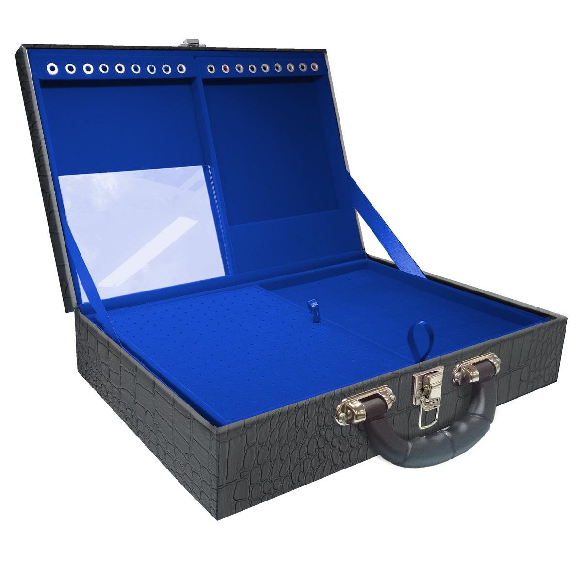 Estojo Maleta Porta Jóias Duplo Grande Dinossauro Com Alça Preta e Espelho