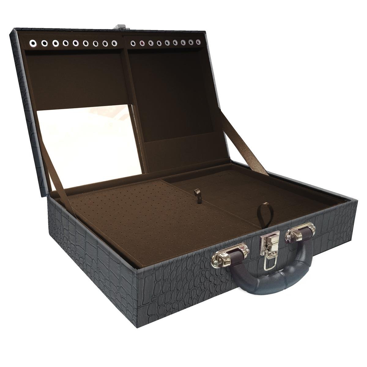 Estojo Maleta Porta Jóias Duplo Grande Dinossauro Com Alça Preta e Espelho