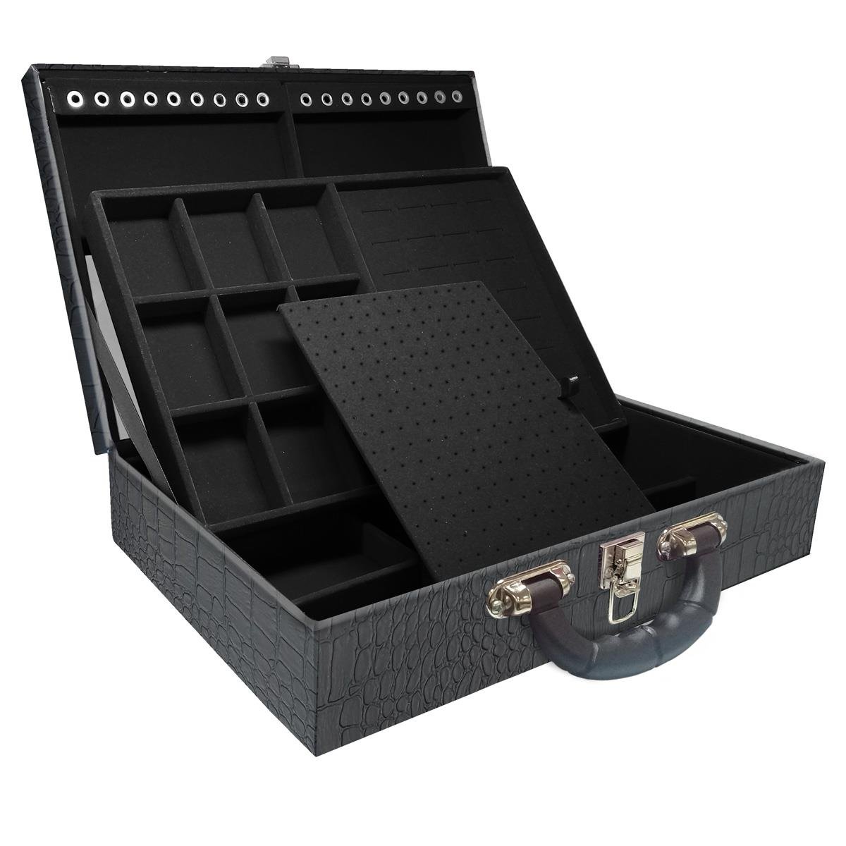 Estojo Maleta Porta Jóias Duplo Grande Dinossauro Com Alça Preta e Espelho