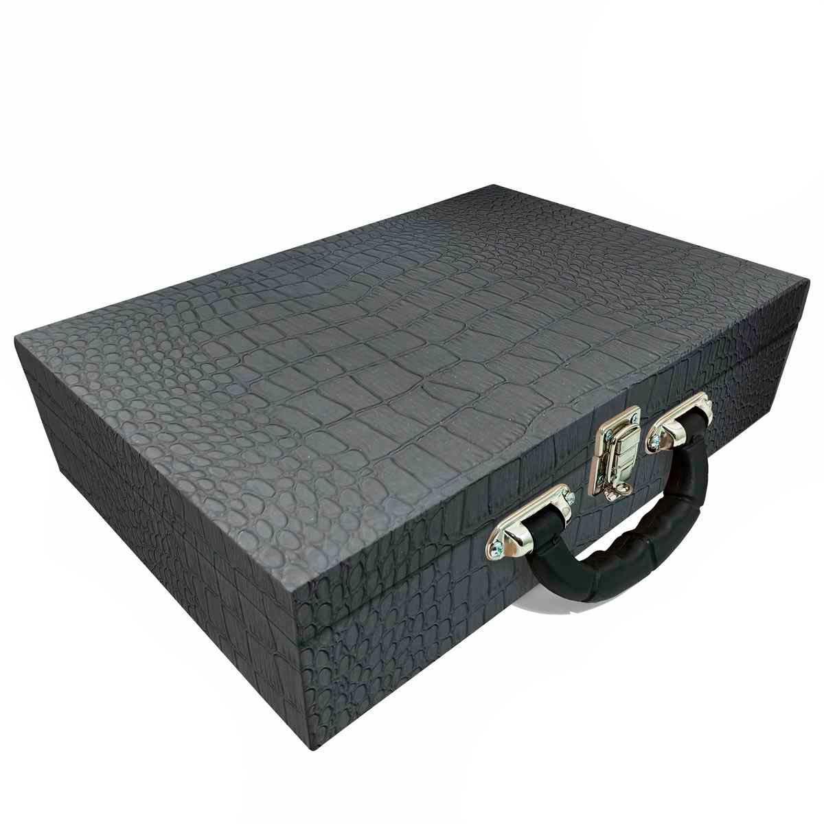 Estojo Maleta Porta Jóias Duplo Grande Dinossauro Com Alça Preta e Espelho