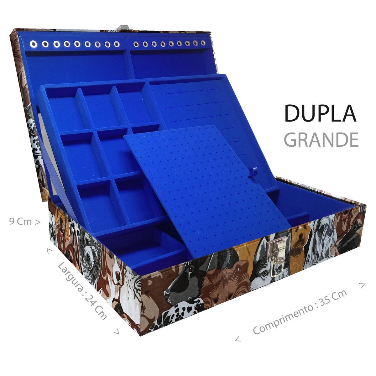 Estojo Maleta Porta Jóias Duplo Grande Dogs Sem Alça e Com Espelho