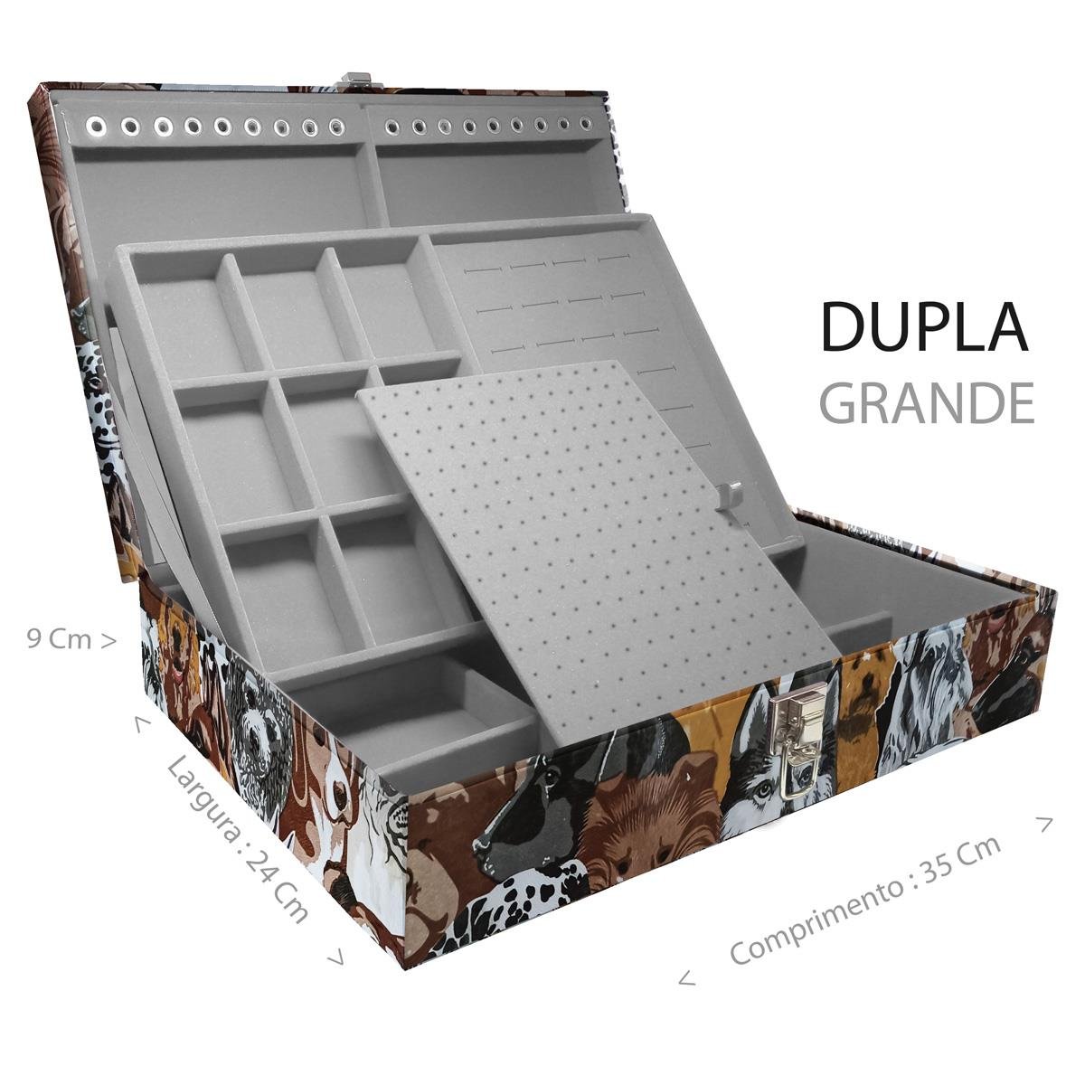 Estojo Maleta Porta Jóias Duplo Grande Dogs Sem Alça e Com Espelho