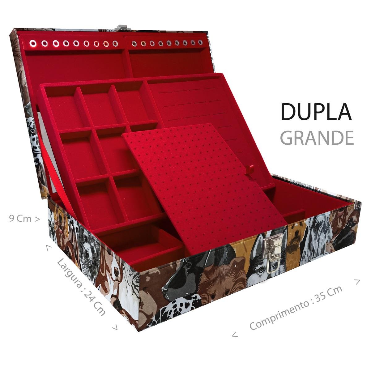 Estojo Maleta Porta Jóias Duplo Grande Dogs Sem Alça e Com Espelho