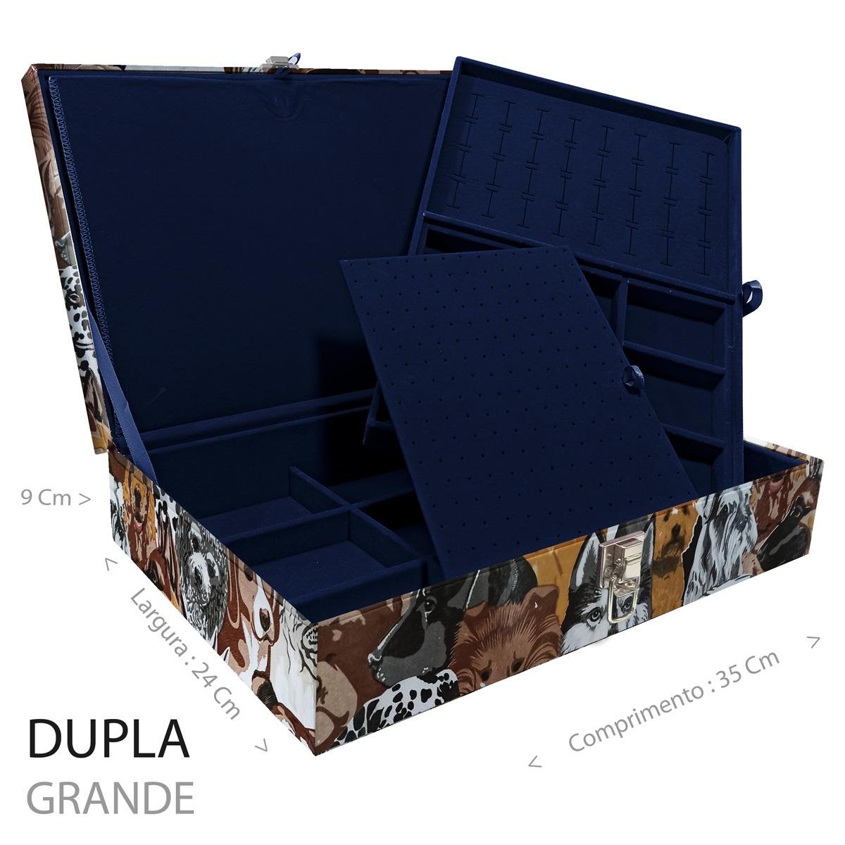 Estojo Maleta Porta Jóias Duplo Grande Dogs Sem Alça e Com Imã