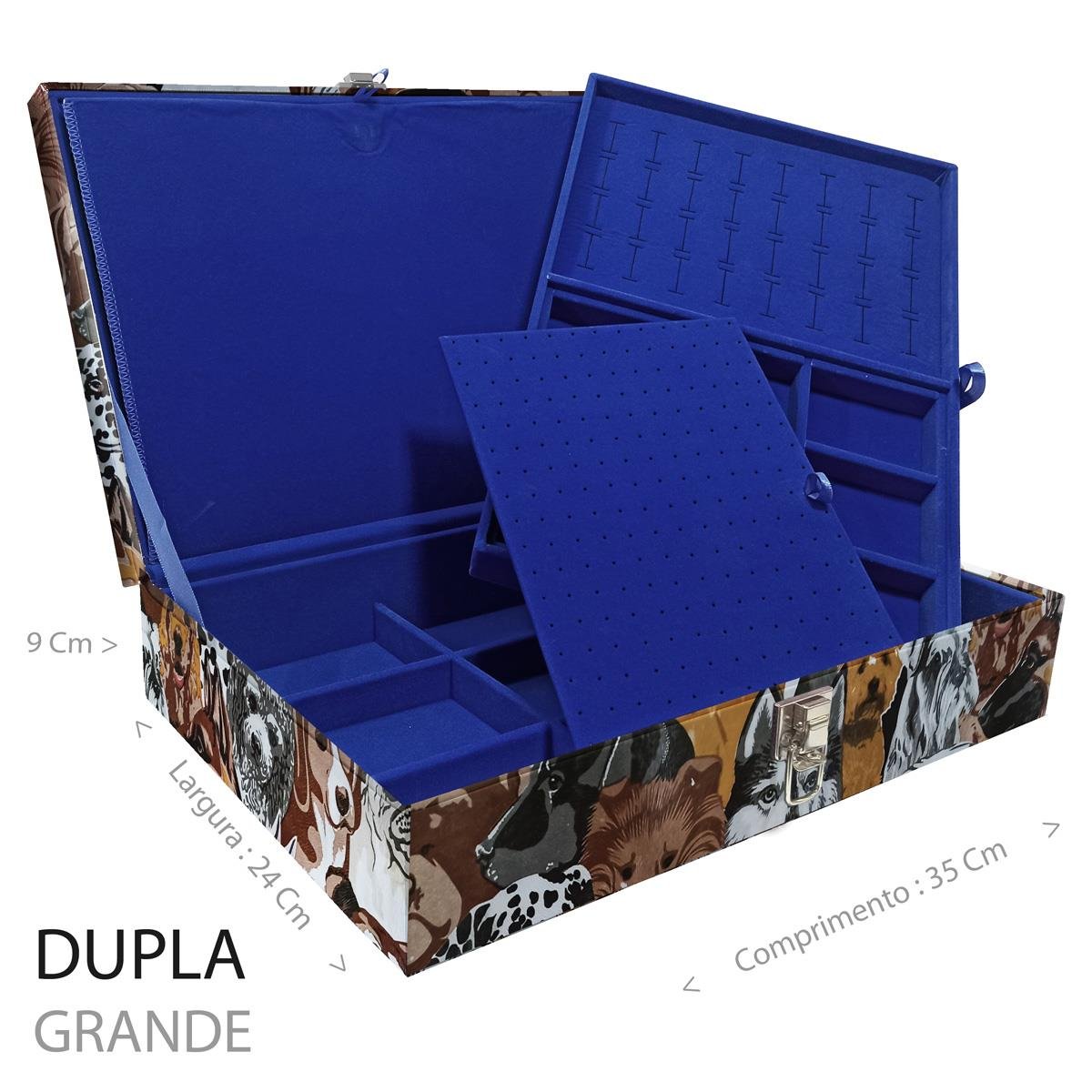 Estojo Maleta Porta Jóias Duplo Grande Dogs Sem Alça e Com Imã