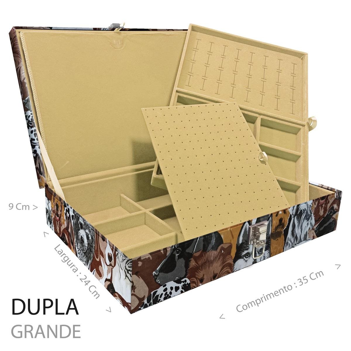 Estojo Maleta Porta Jóias Duplo Grande Dogs Sem Alça e Com Imã