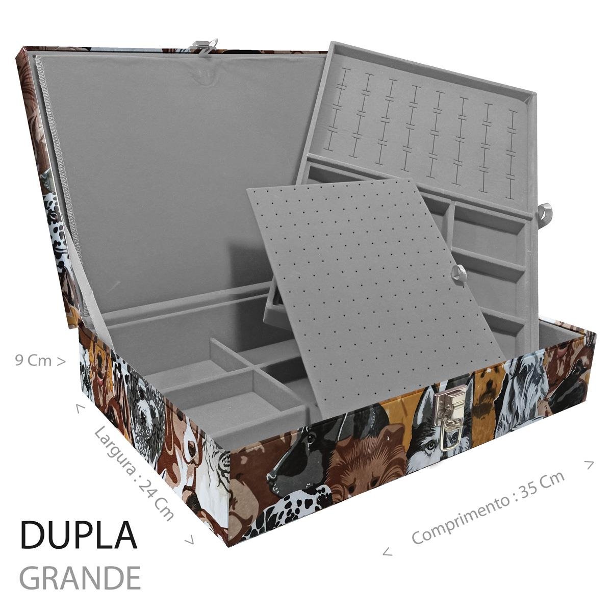 Estojo Maleta Porta Jóias Duplo Grande Dogs Sem Alça e Com Imã