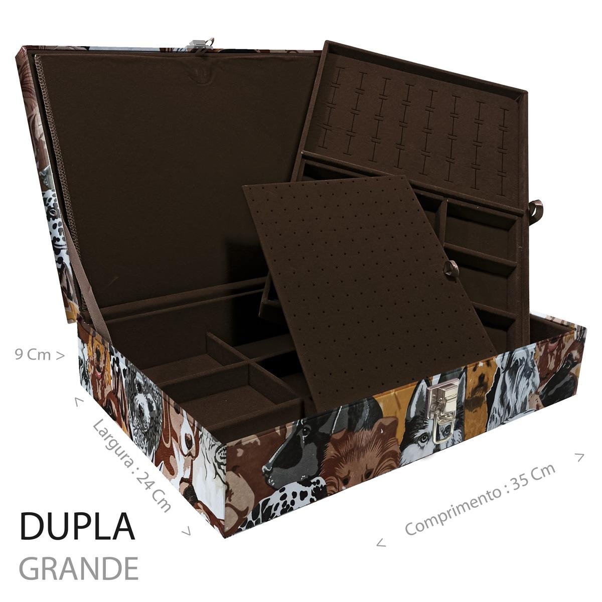 Estojo Maleta Porta Jóias Duplo Grande Dogs Sem Alça e Com Imã
