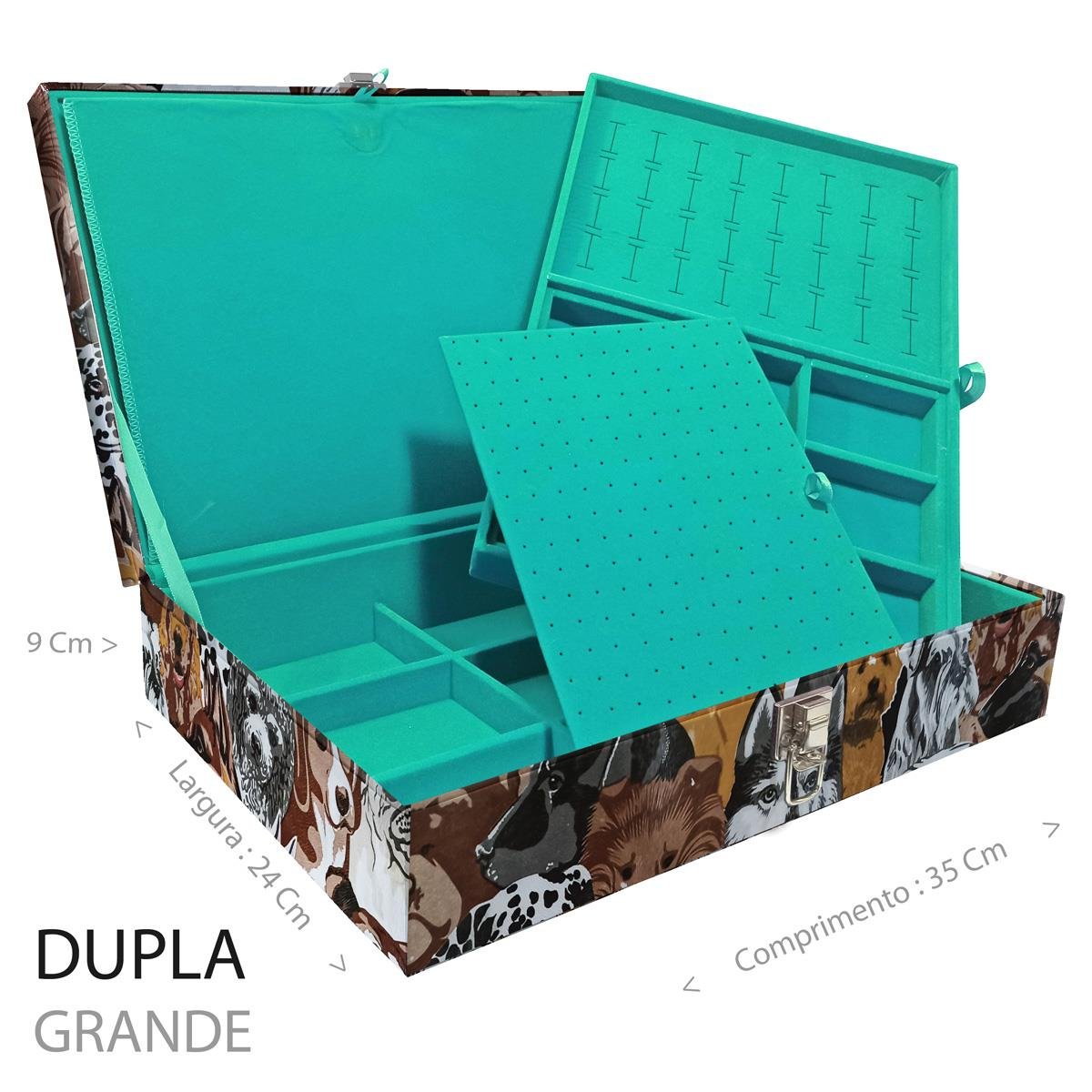 Estojo Maleta Porta Jóias Duplo Grande Dogs Sem Alça e Com Imã