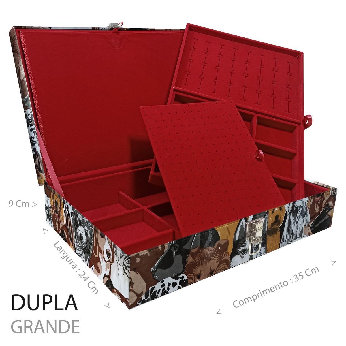 Estojo Maleta Porta Jóias Duplo Grande Dogs Sem Alça e Com Imã