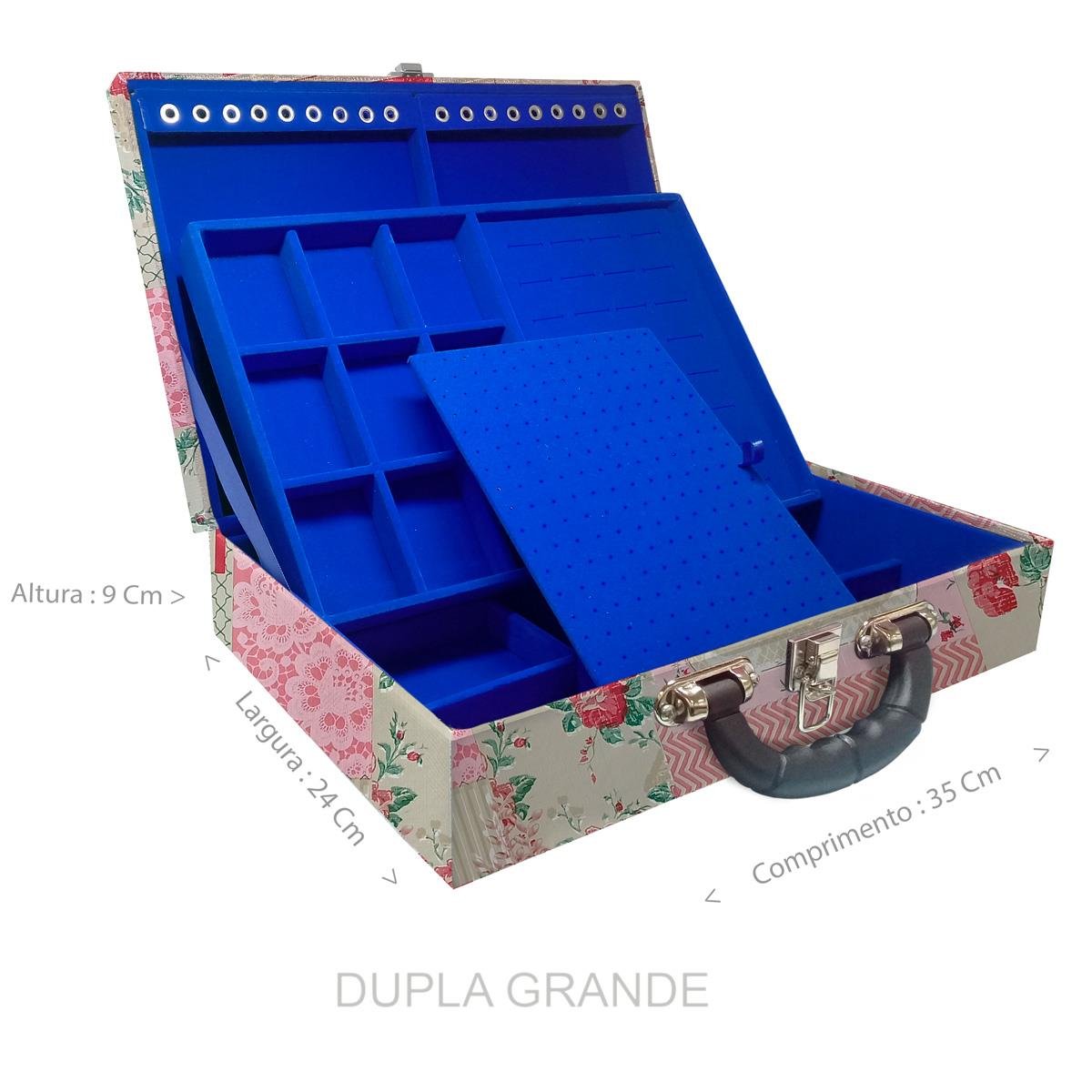 Estojo Maleta Porta Jóias Duplo Grande Feel Good Com Alça Preta e Espelho