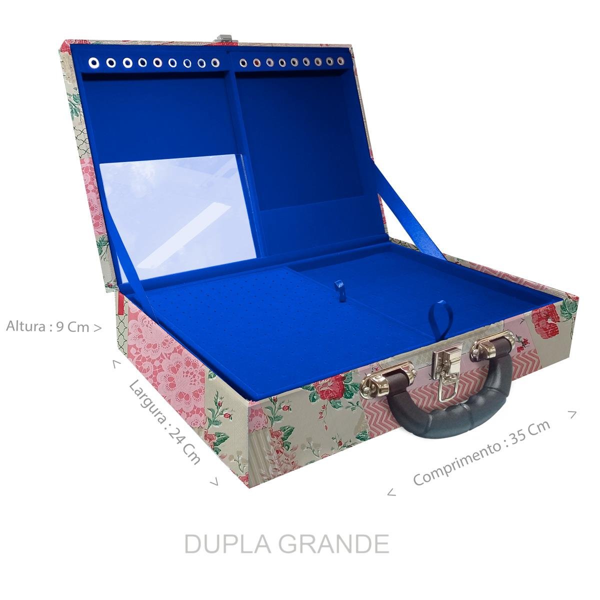 Estojo Maleta Porta Jóias Duplo Grande Feel Good Com Alça Preta e Espelho