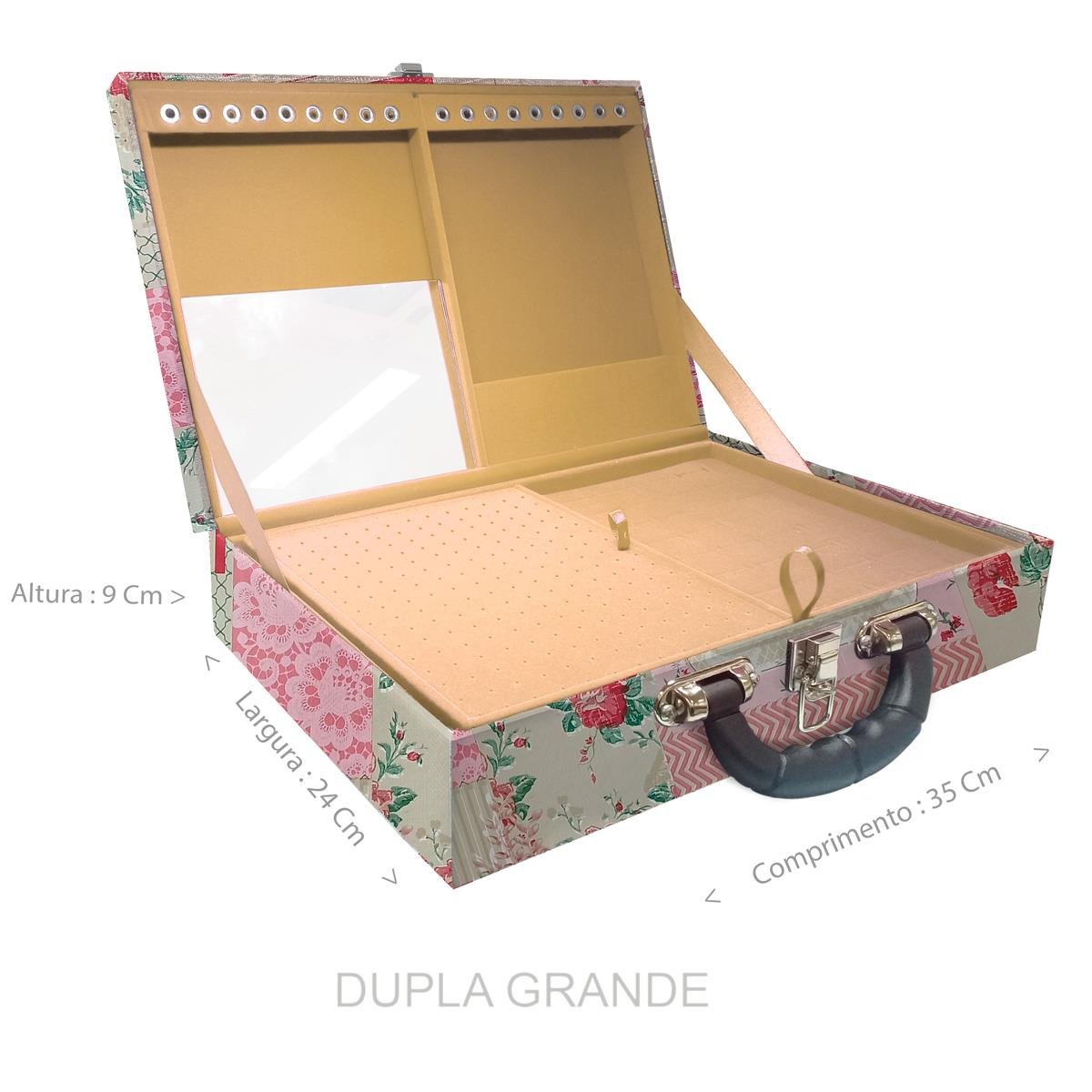 Estojo Maleta Porta Jóias Duplo Grande Feel Good Com Alça Preta e Espelho