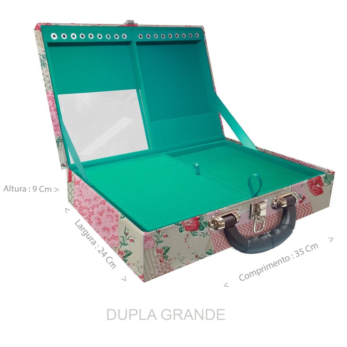 Estojo Maleta Porta Jóias Duplo Grande Feel Good Com Alça Preta e Espelho