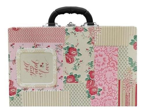 Estojo Maleta Porta Jóias Duplo Grande Feel Good Com Alça Preta e Espelho