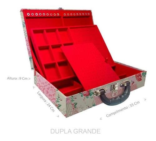 Estojo Maleta Porta Jóias Duplo Grande Feel Good Com Alça Preta e Espelho