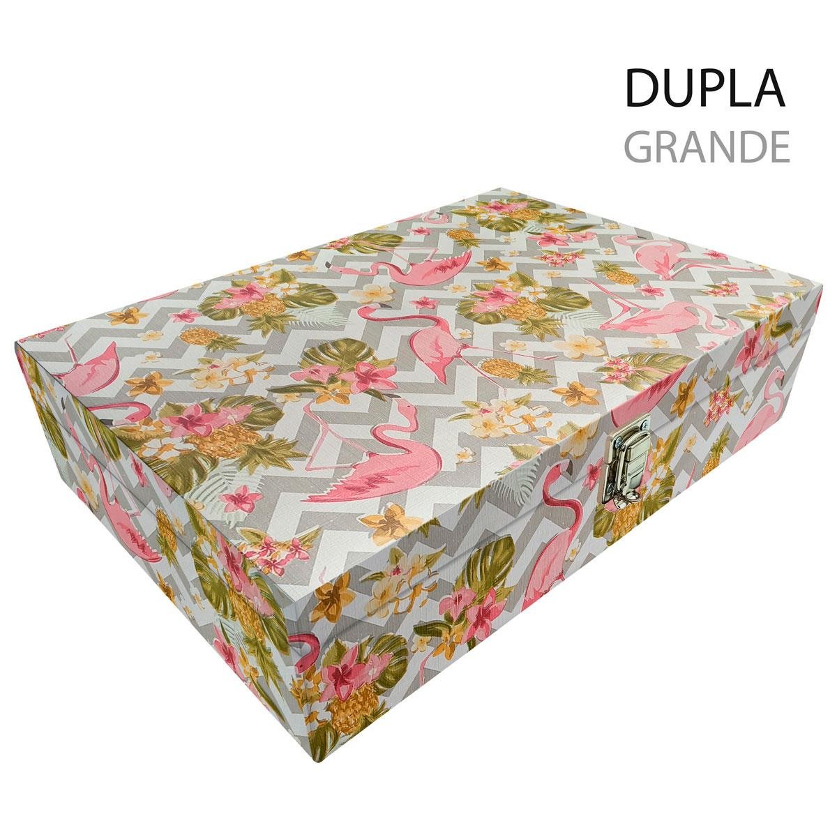 Estojo Maleta Porta Jóias Duplo Grande Flamingo Sem Alça e Com Espelho