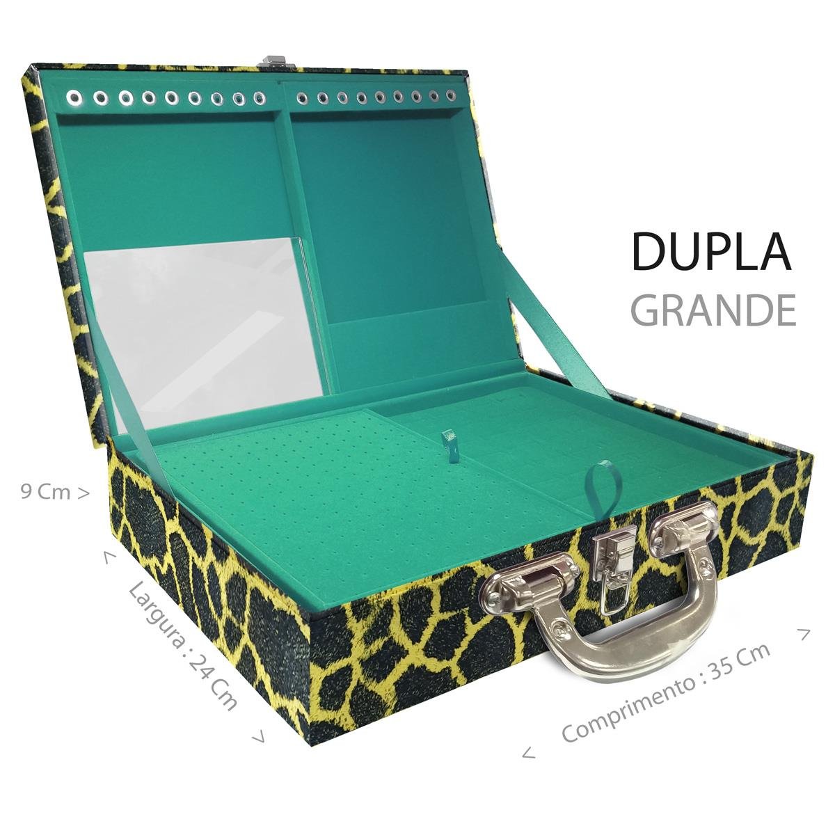 Estojo Maleta Porta Jóias Duplo Grande Girafa Amarela Com Alça Cromada e Espelho