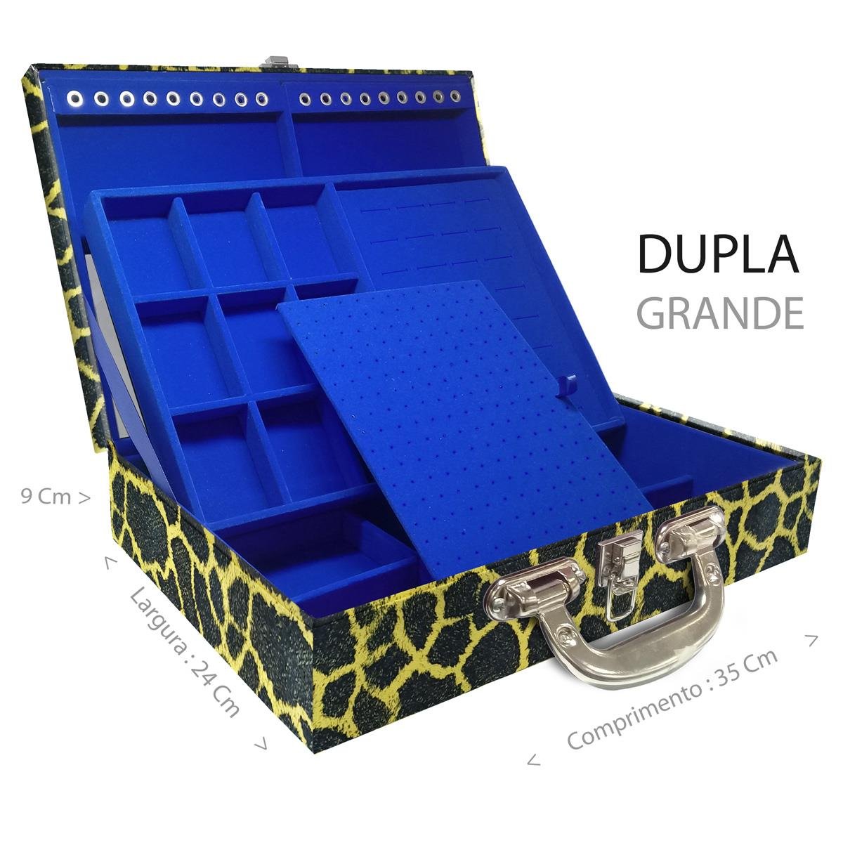 Estojo Maleta Porta Jóias Duplo Grande Girafa Amarela Com Alça Cromada e Espelho