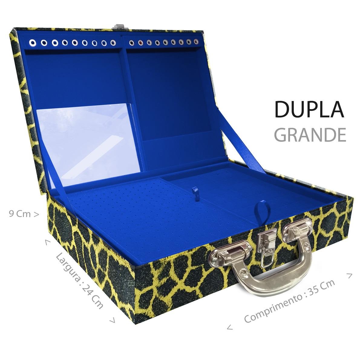 Estojo Maleta Porta Jóias Duplo Grande Girafa Amarela Com Alça Cromada e Espelho