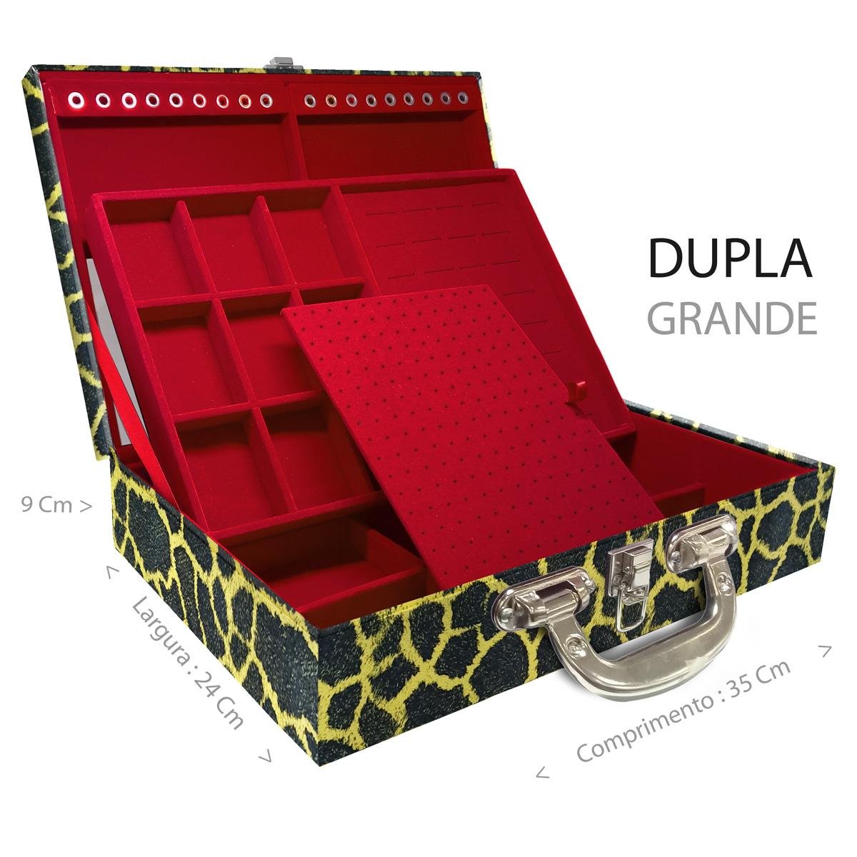 Estojo Maleta Porta Jóias Duplo Grande Girafa Amarela Com Alça Cromada e Espelho