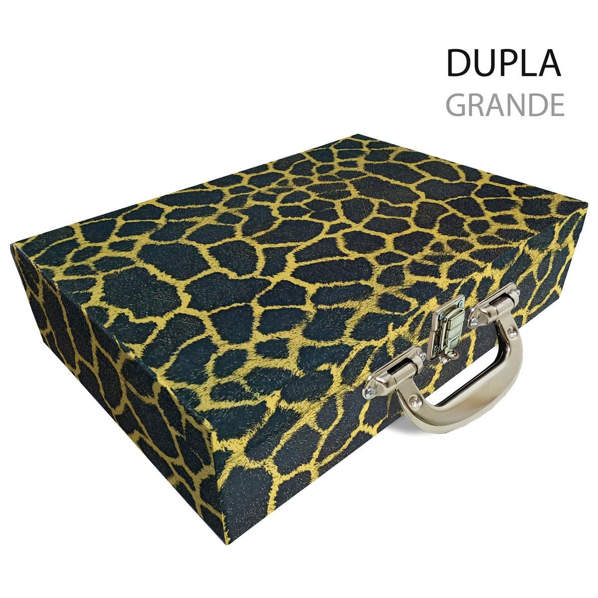 Estojo Maleta Porta Jóias Duplo Grande Girafa Amarela Com Alça Cromada e Espelho