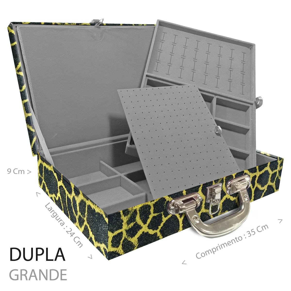 Estojo Maleta Porta Jóias Duplo Grande Girafa Amarela Com Alça Cromada e Imã