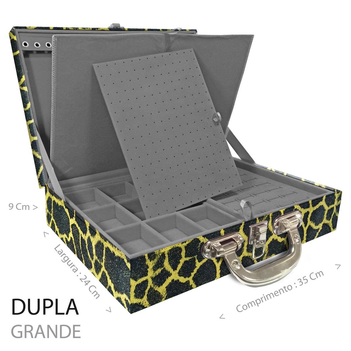 Estojo Maleta Porta Jóias Duplo Grande Girafa Amarela Com Alça Cromada e Imã