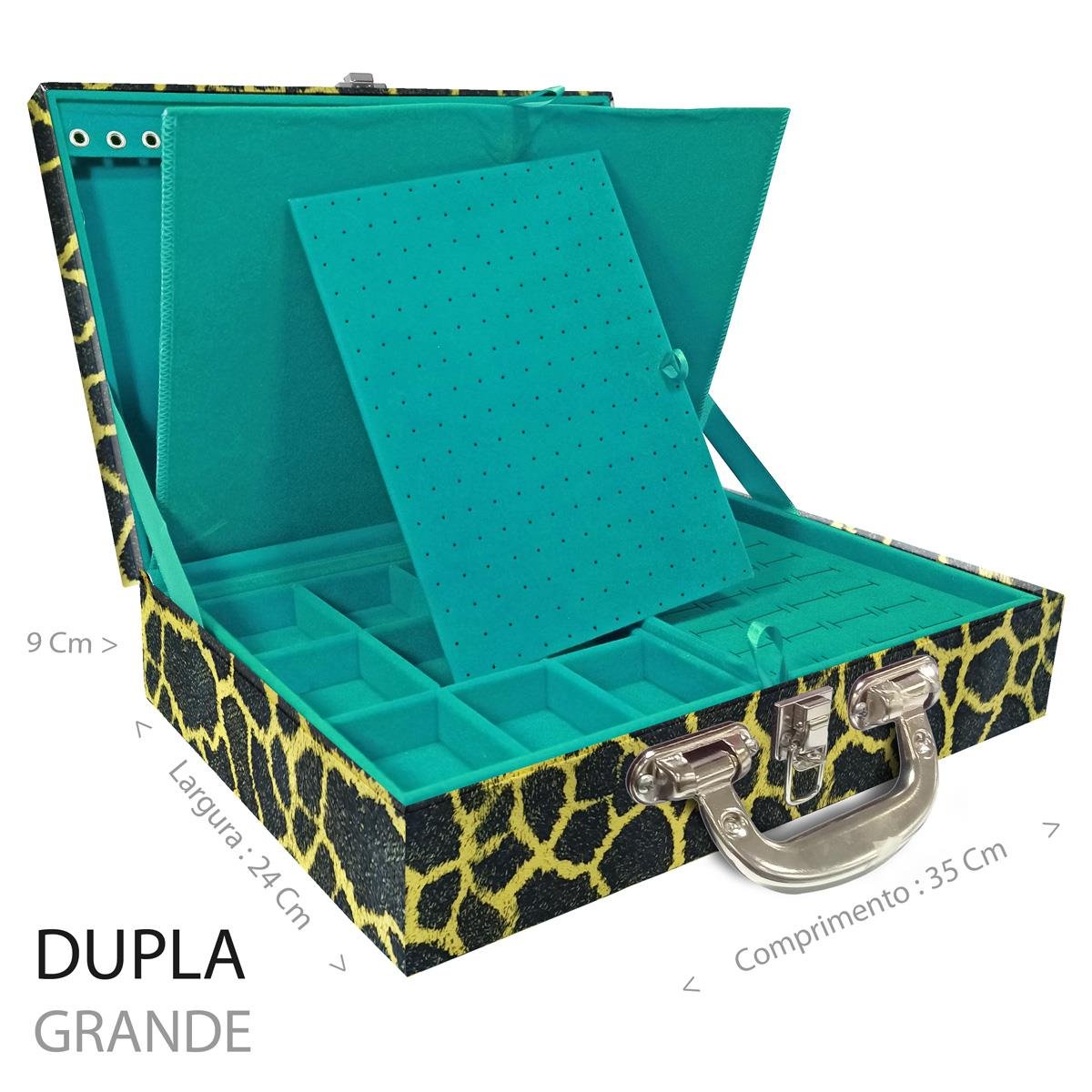 Estojo Maleta Porta Jóias Duplo Grande Girafa Amarela Com Alça Cromada e Imã