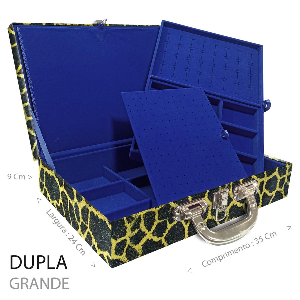 Estojo Maleta Porta Jóias Duplo Grande Girafa Amarela Com Alça Cromada e Imã