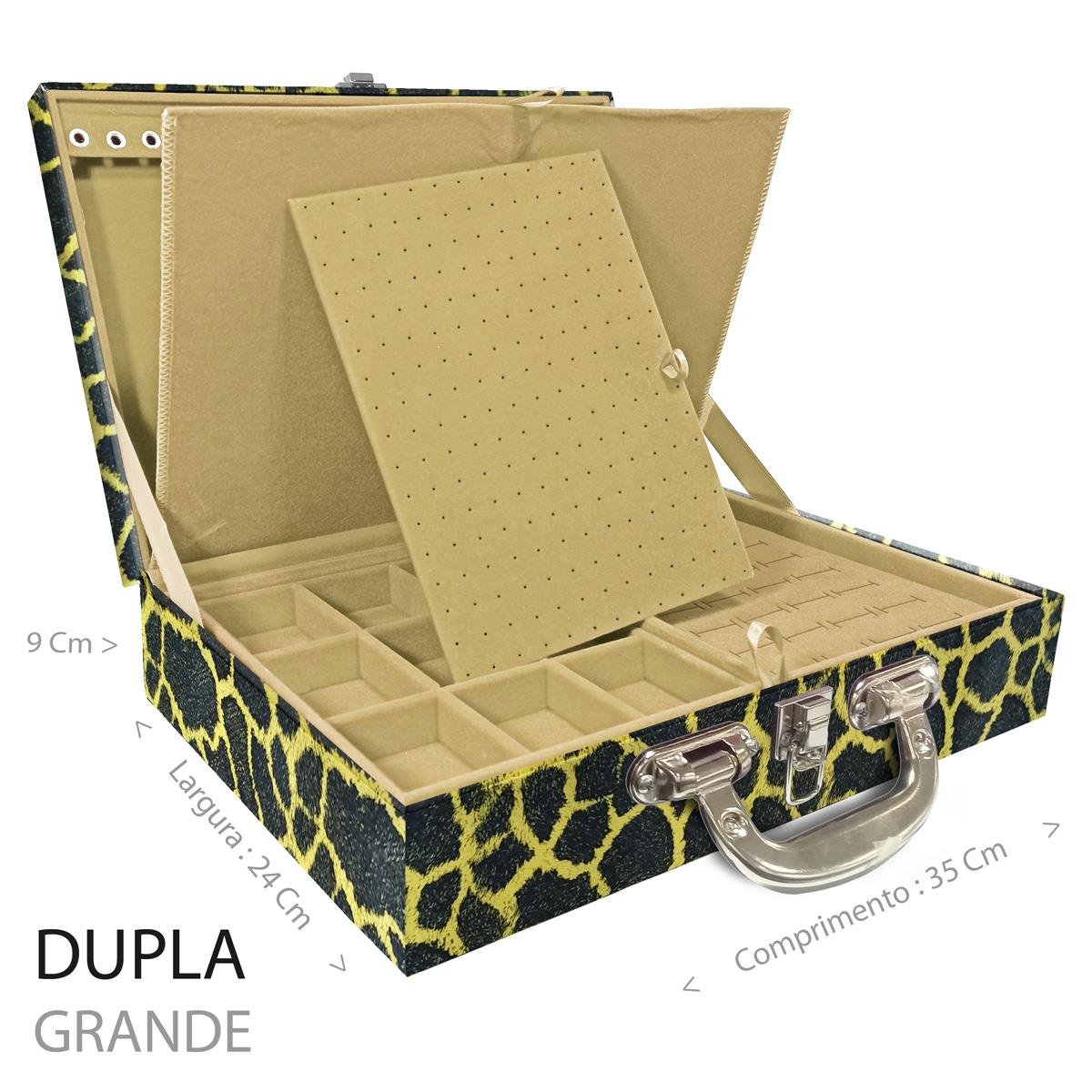 Estojo Maleta Porta Jóias Duplo Grande Girafa Amarela Com Alça Cromada e Imã