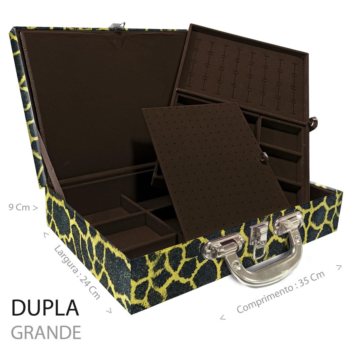 Estojo Maleta Porta Jóias Duplo Grande Girafa Amarela Com Alça Cromada e Imã
