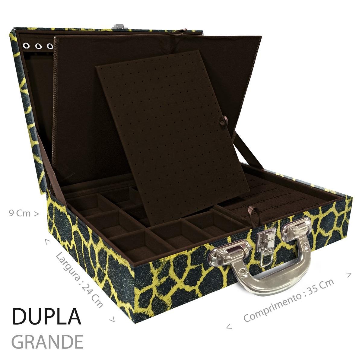 Estojo Maleta Porta Jóias Duplo Grande Girafa Amarela Com Alça Cromada e Imã