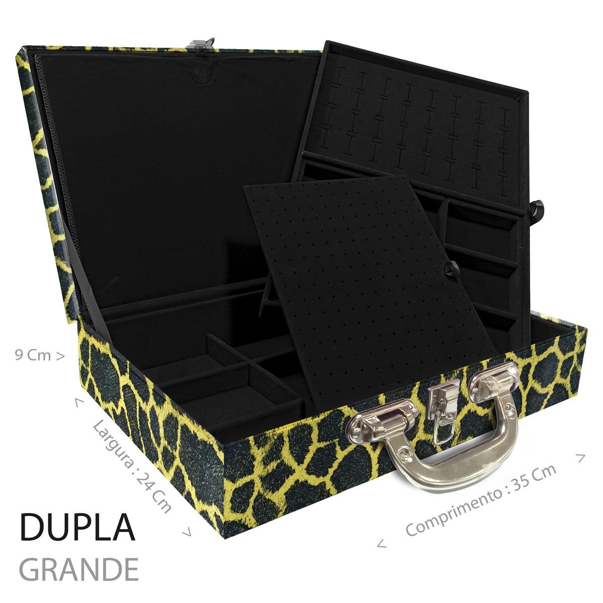 Estojo Maleta Porta Jóias Duplo Grande Girafa Amarela Com Alça Cromada e Imã
