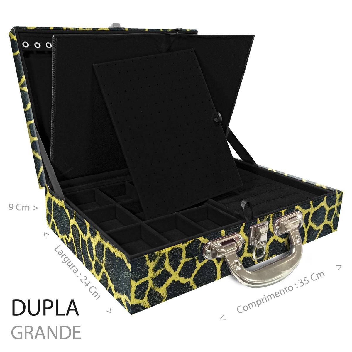 Estojo Maleta Porta Jóias Duplo Grande Girafa Amarela Com Alça Cromada e Imã