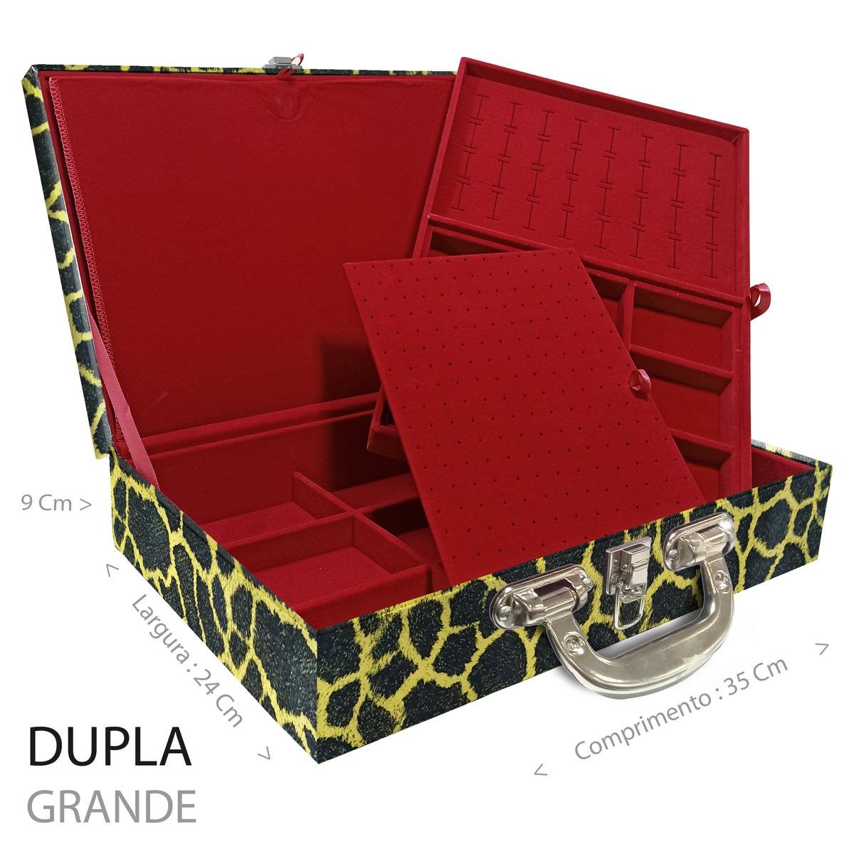 Estojo Maleta Porta Jóias Duplo Grande Girafa Amarela Com Alça Cromada e Imã