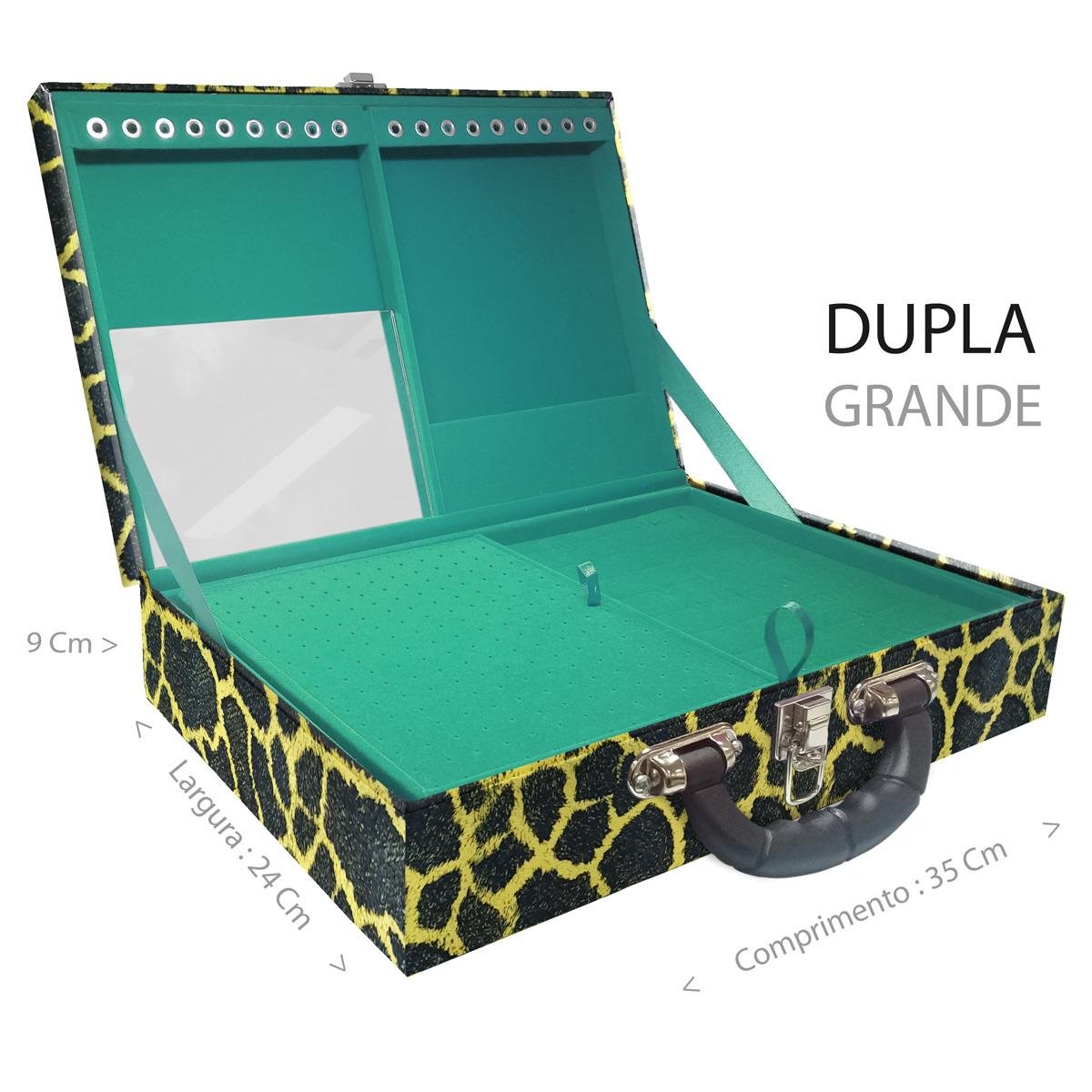 Estojo Maleta Porta Jóias Duplo Grande Girafa Amarela Com Alça Preta e Espelho