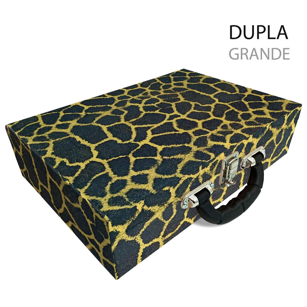 Estojo Maleta Porta Jóias Duplo Grande Girafa Amarela Com Alça Preta e Espelho
