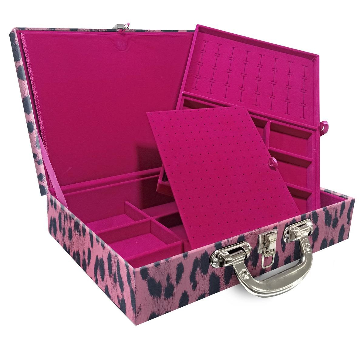 Maleta Dupla Grande Hiena Rosa Com Alça Cromada e Imã - Sob Encomenda