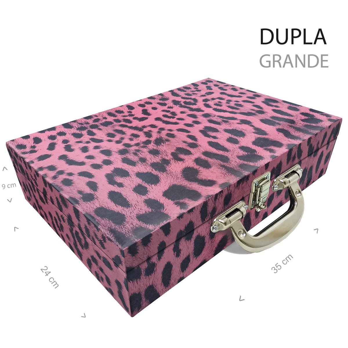 Maleta Dupla Grande Hiena Rosa Com Alça Cromada e Imã - Sob Encomenda