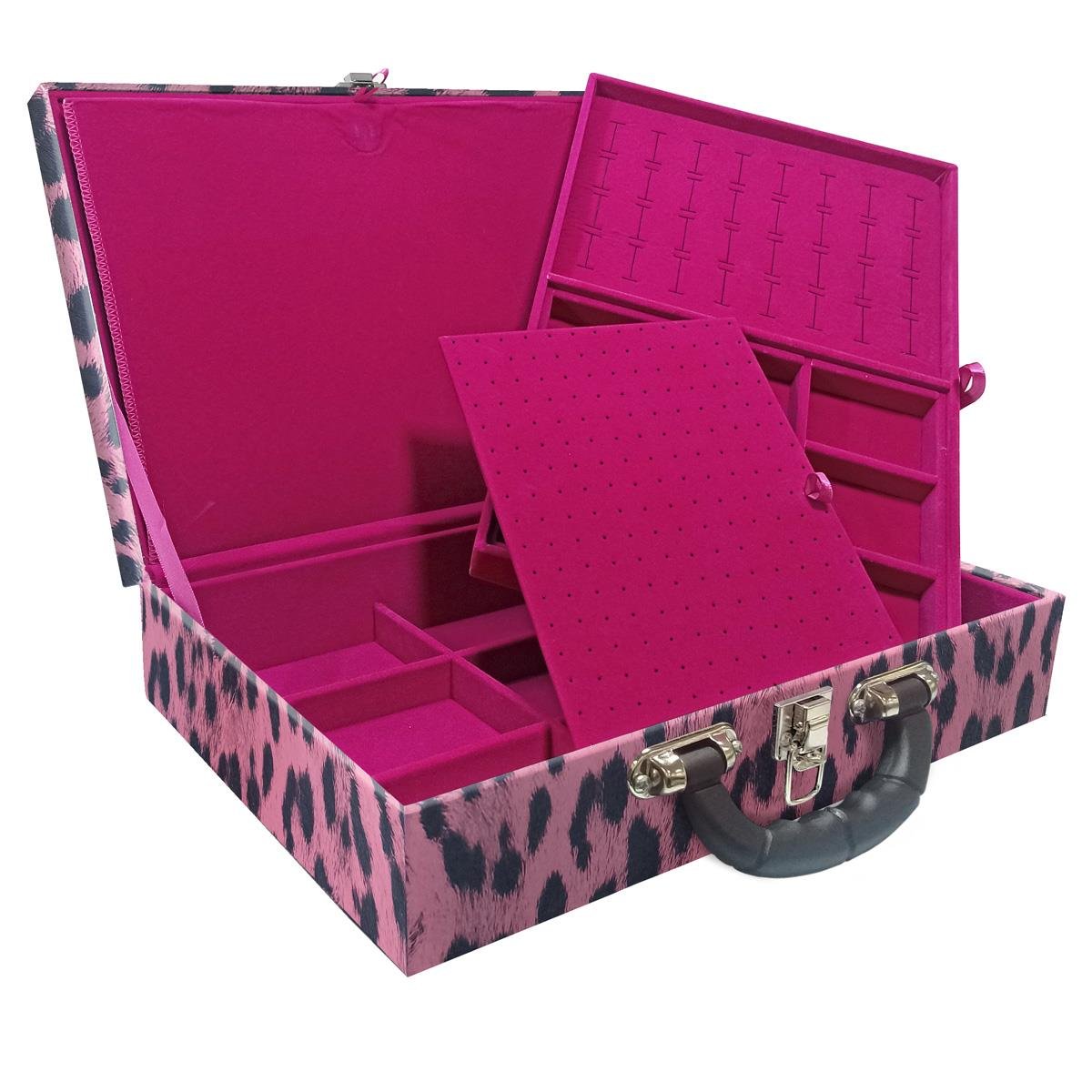 Maleta Dupla Grande Hiena Rosa Com Alça Preta e Imã - Sob Encomenda