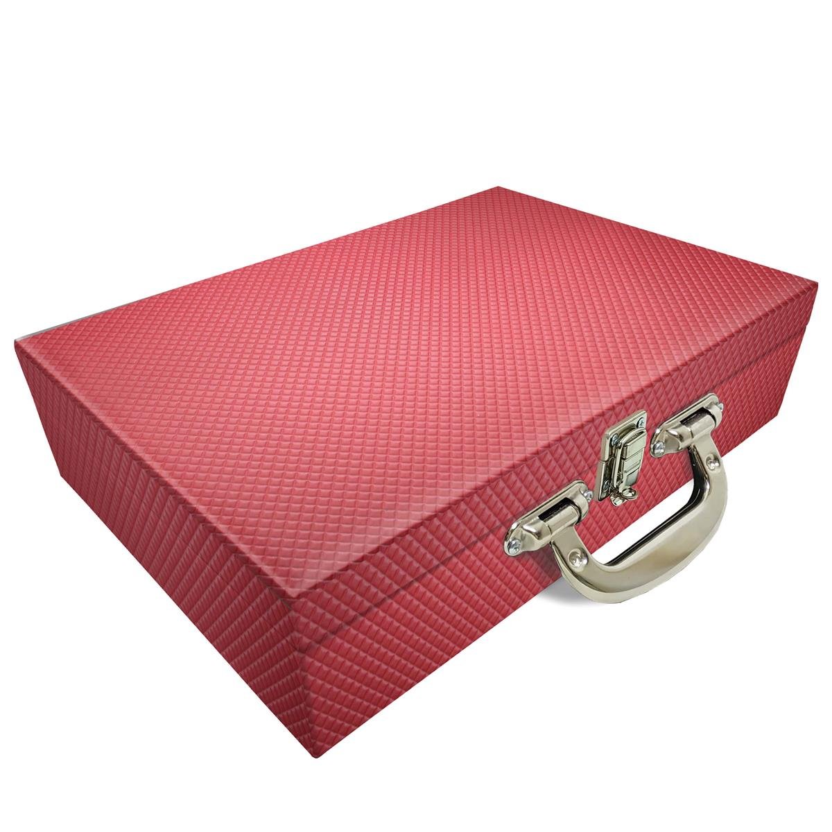 Estojo Maleta Porta Jóias Duplo Grande Ibiza Carmim Com Alça Cromada e Espelho