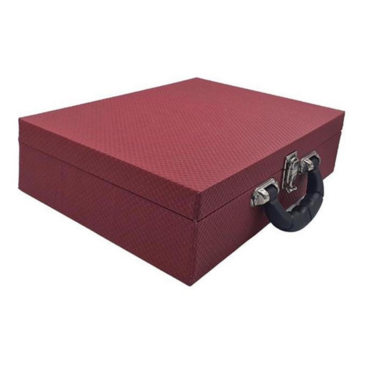 Estojo Maleta Porta Jóias Duplo Grande Ibiza Carmim Com Alça Preta e Espelho