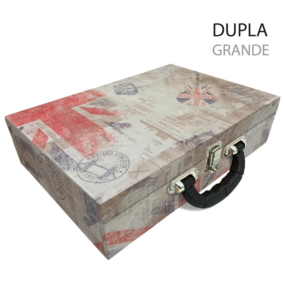 Estojo Maleta Porta Jóias Duplo Grande Inglaterra Com Alça Preta e Espelho