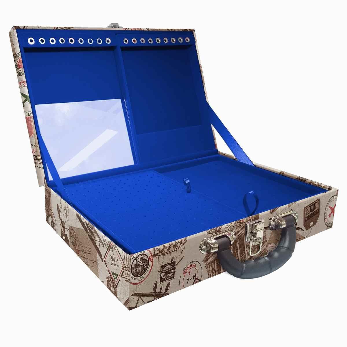 Estojo Maleta Porta Jóias Duplo Grande Itália Com Alça Preta e Espelho