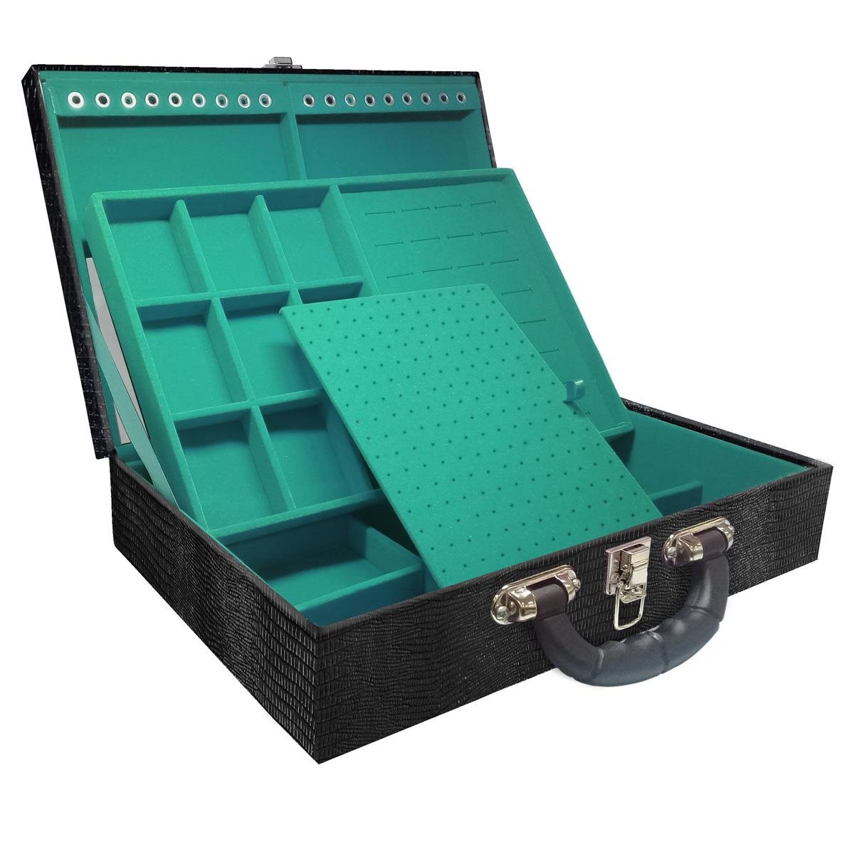 Maleta Dupla Grande Jacaré Com Alça Preta e Espelho - Sob Encomenda