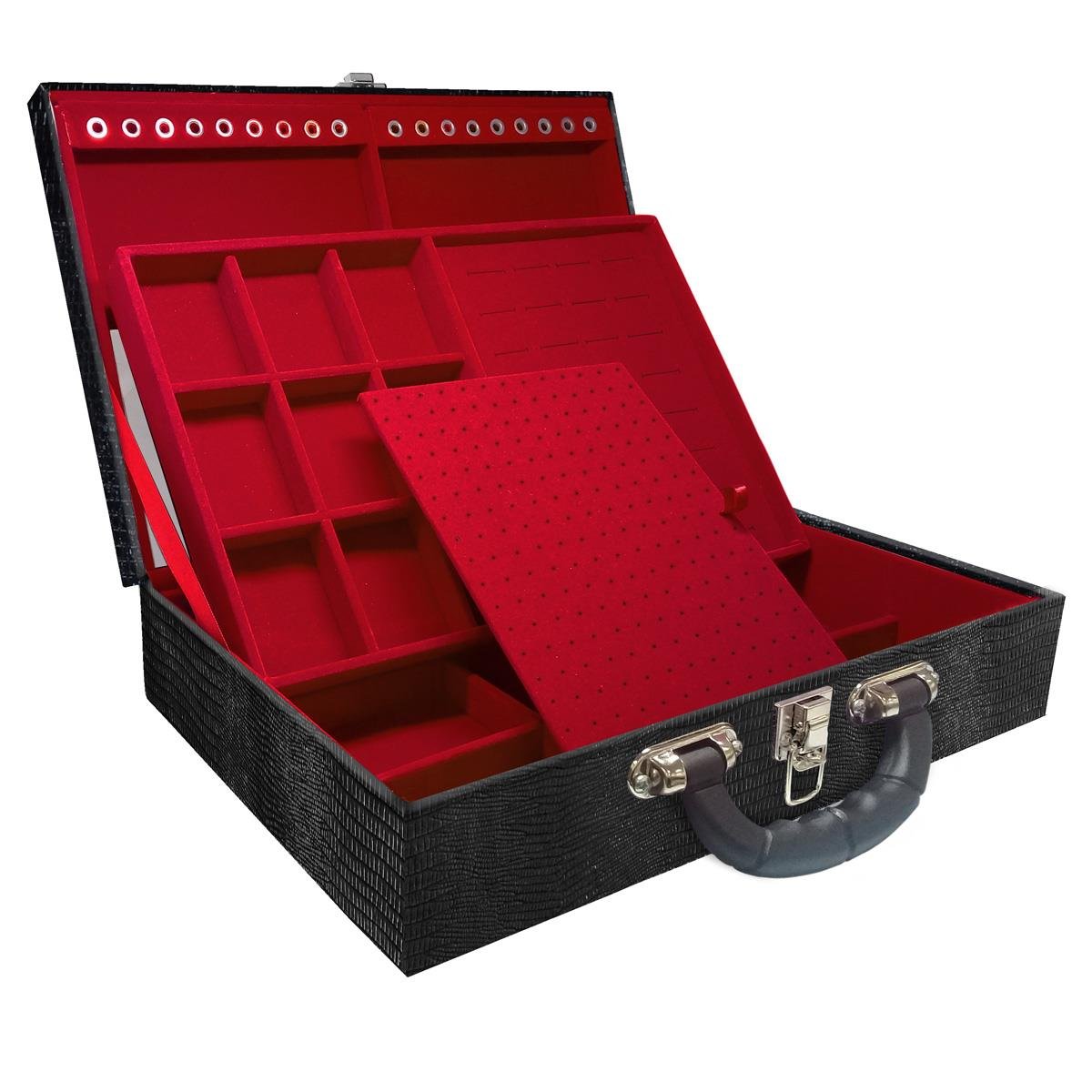 Maleta Dupla Grande Jacaré Com Alça Preta e Espelho - Sob Encomenda